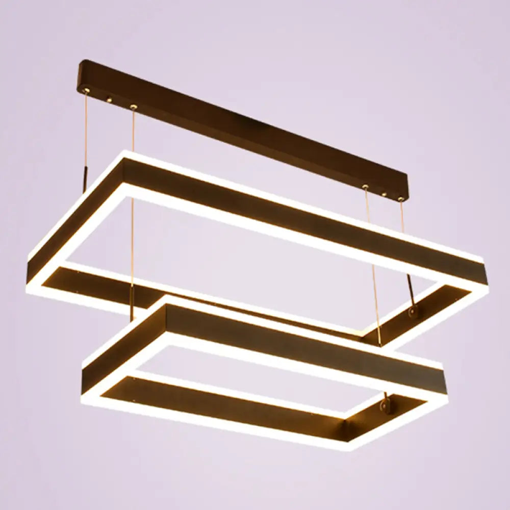 Modern Black Led Pendant Chandelier - Minimalist Tiered Rectangle Design For Living Room 2 /