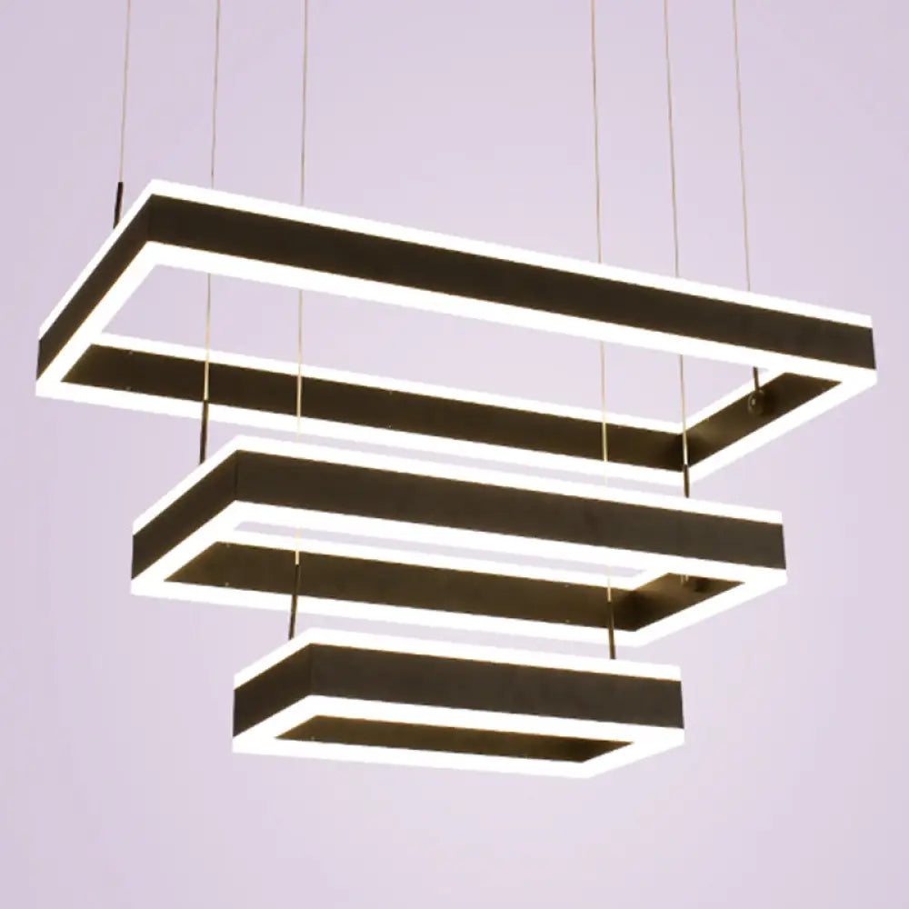 Modern Black Led Pendant Chandelier - Minimalist Tiered Rectangle Design For Living Room 3 /