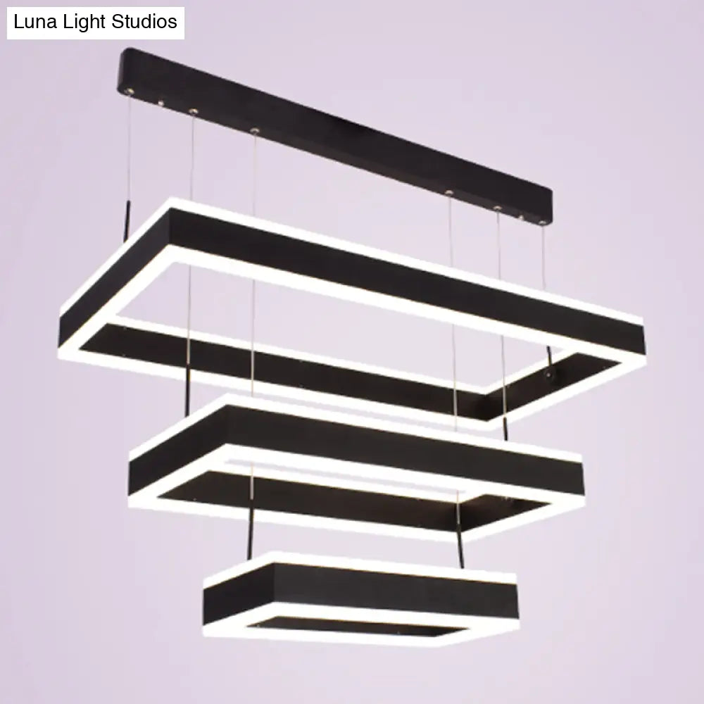 Modern Black Led Pendant Chandelier - Minimalist Tiered Rectangle Design For Living Room