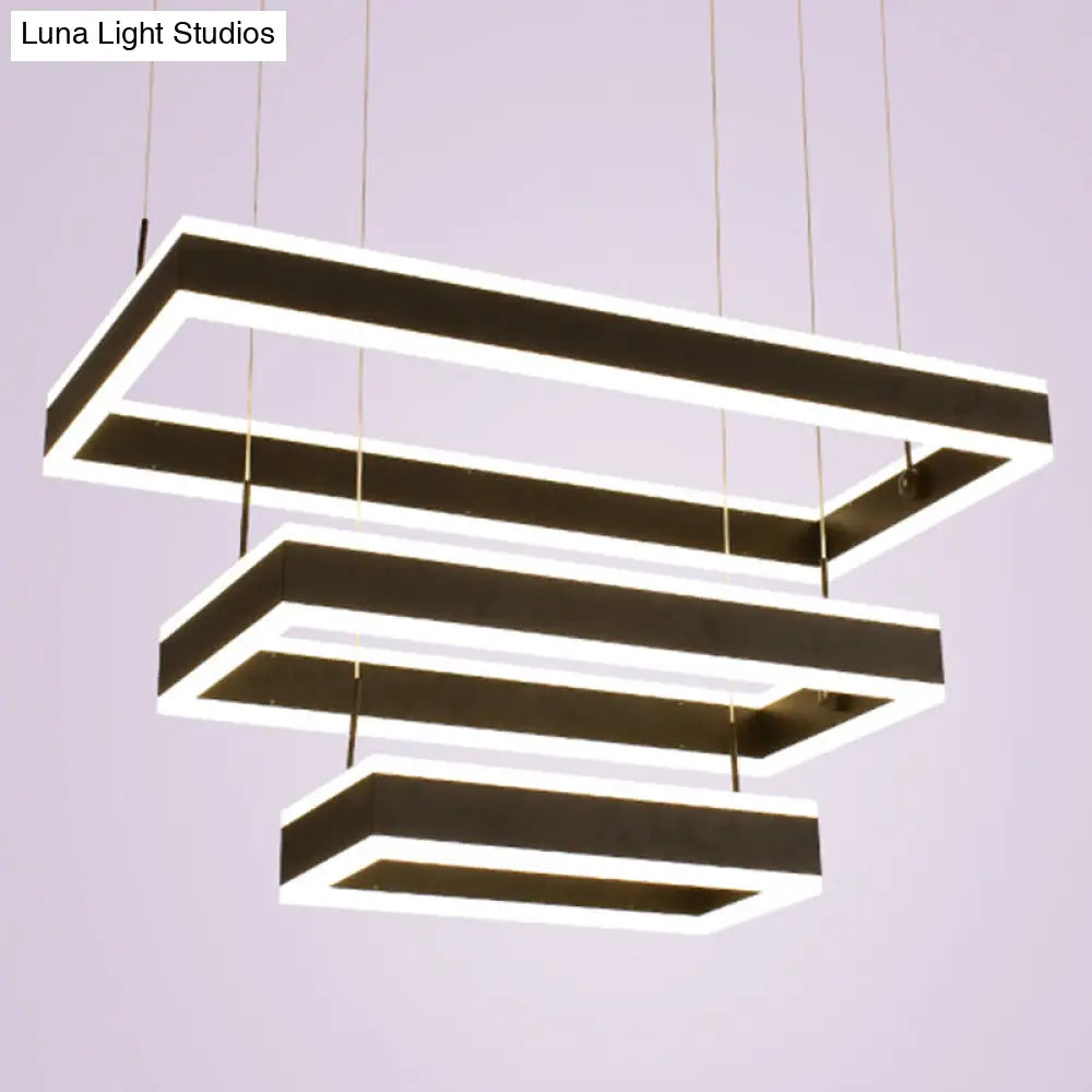 Minimalist Tiered Rectangle Led Chandelier In Black For Living Rooms 3 /