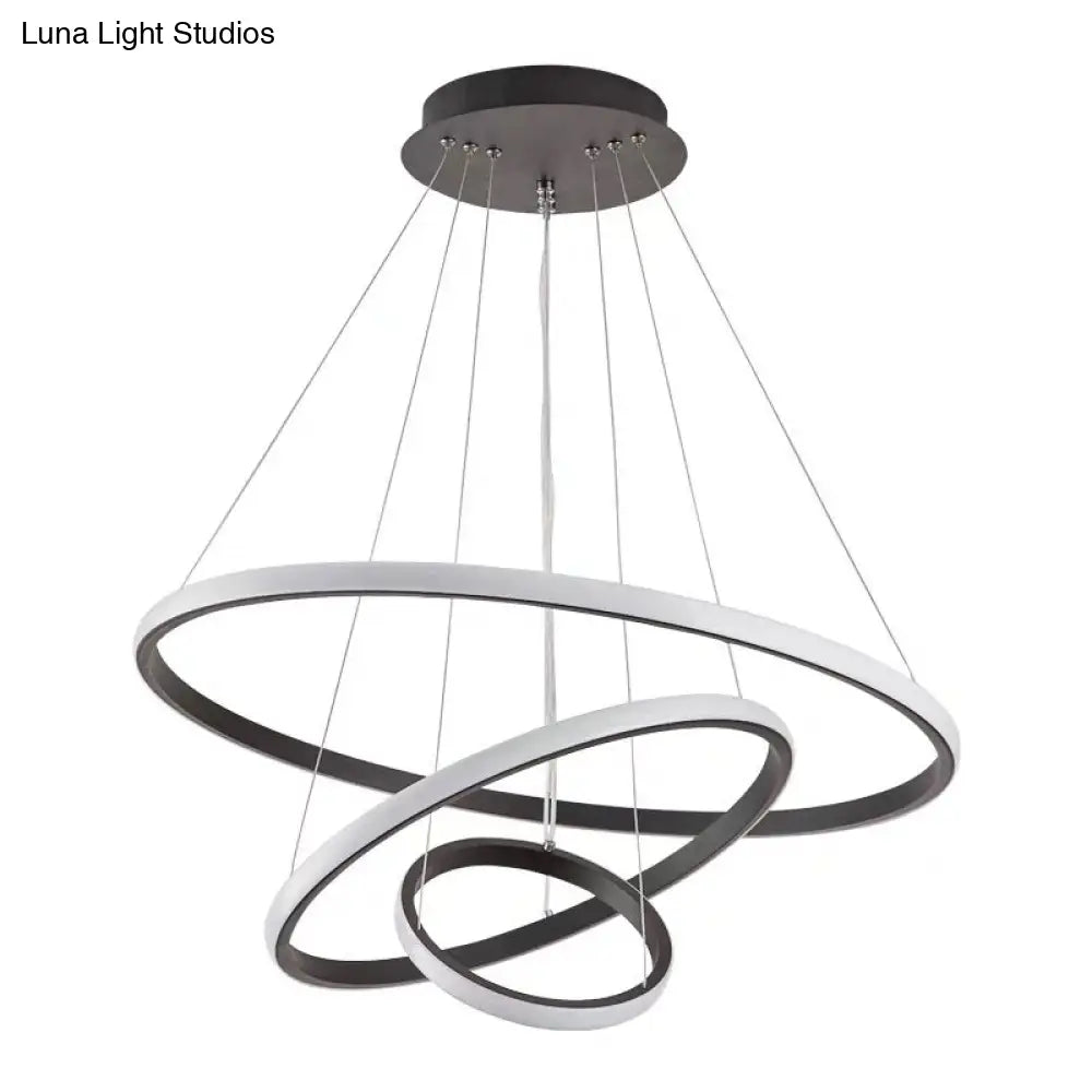 Modern Black Led Pendant Light With Circle Metal Shade - Stylish Parlour Suspension Fixture