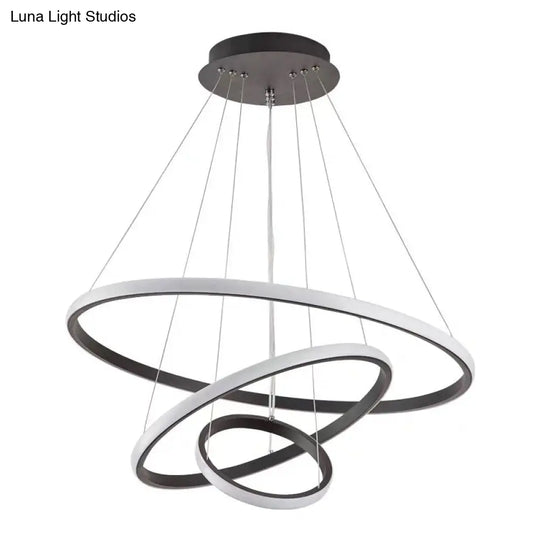 Modern Black Led Pendant Light With Circle Metal Shade - Stylish Parlour Suspension Fixture