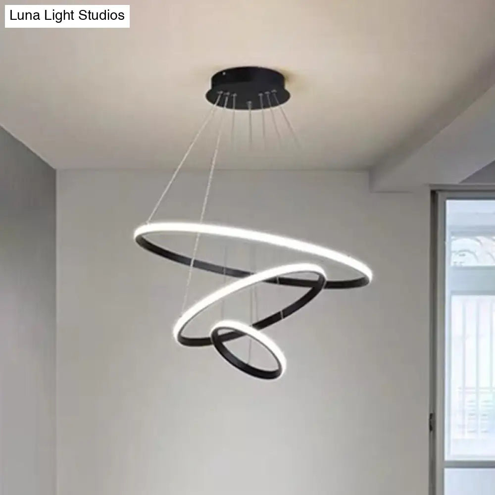 Modern Black Led Pendant Light With Circle Metal Shade - Stylish Parlour Suspension Fixture