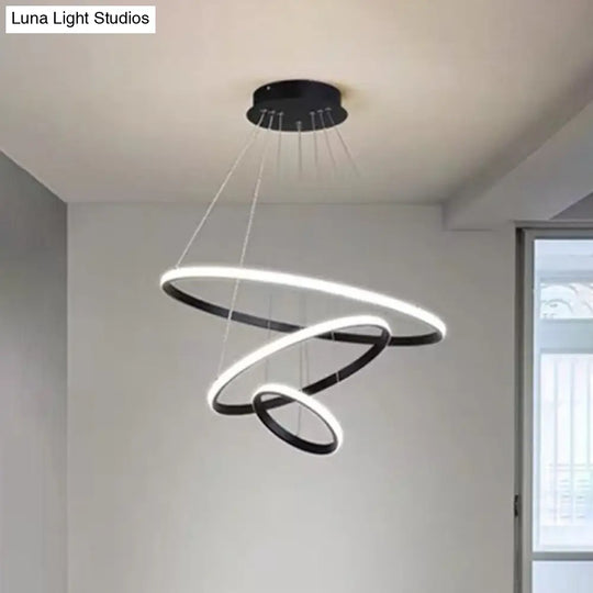 Modern Black Led Pendant Light With Circle Metal Shade - Stylish Parlour Suspension Fixture