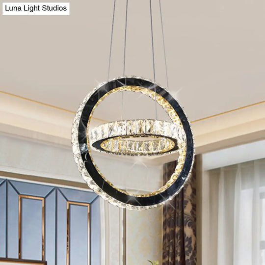 Modern Black Led Ring Chandelier With Crystal Accents For Living Room