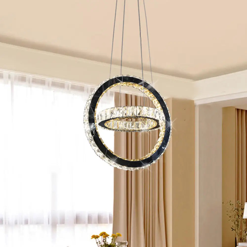 Modern Black Led Ring Chandelier With Crystal Accents For Living Room