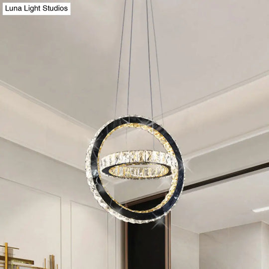 Modern Black Led Ring Chandelier With Crystal Accents For Living Room