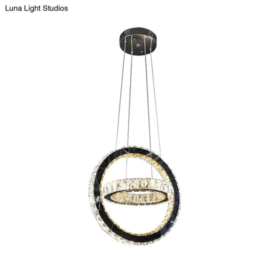 Modern Black Led Ring Chandelier With Crystal Accents For Living Room