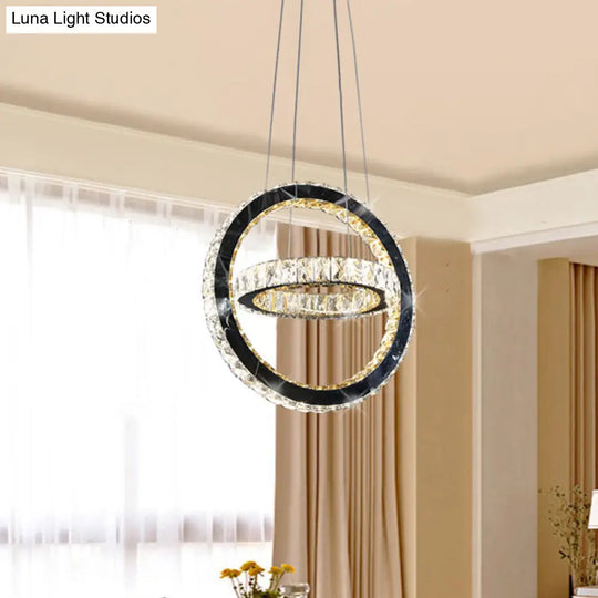 Black Crystal Led Ring Chandelier - Minimalist Living Room Hanging Light