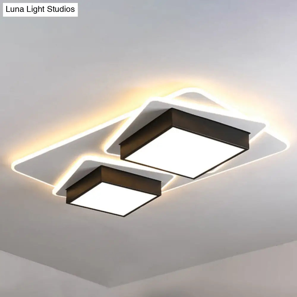 Modern Black Led Square Acrylic Flush Mount Ceiling Lighting Warm/White Light / White