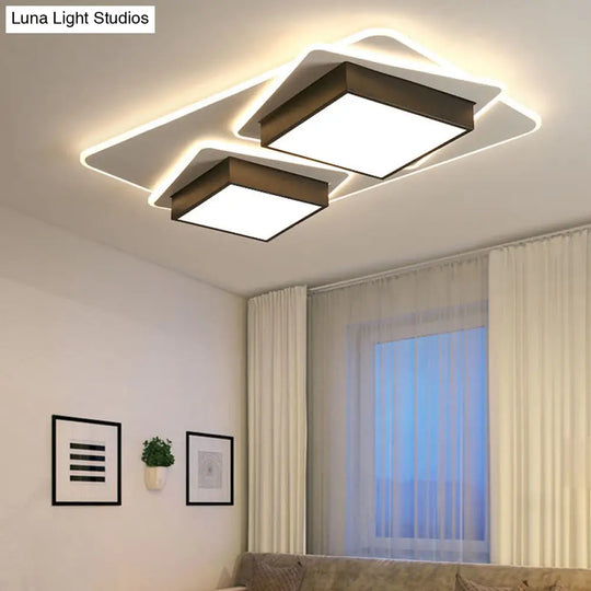 Modern Black Led Square Acrylic Flush Mount Ceiling Lighting Warm/White Light