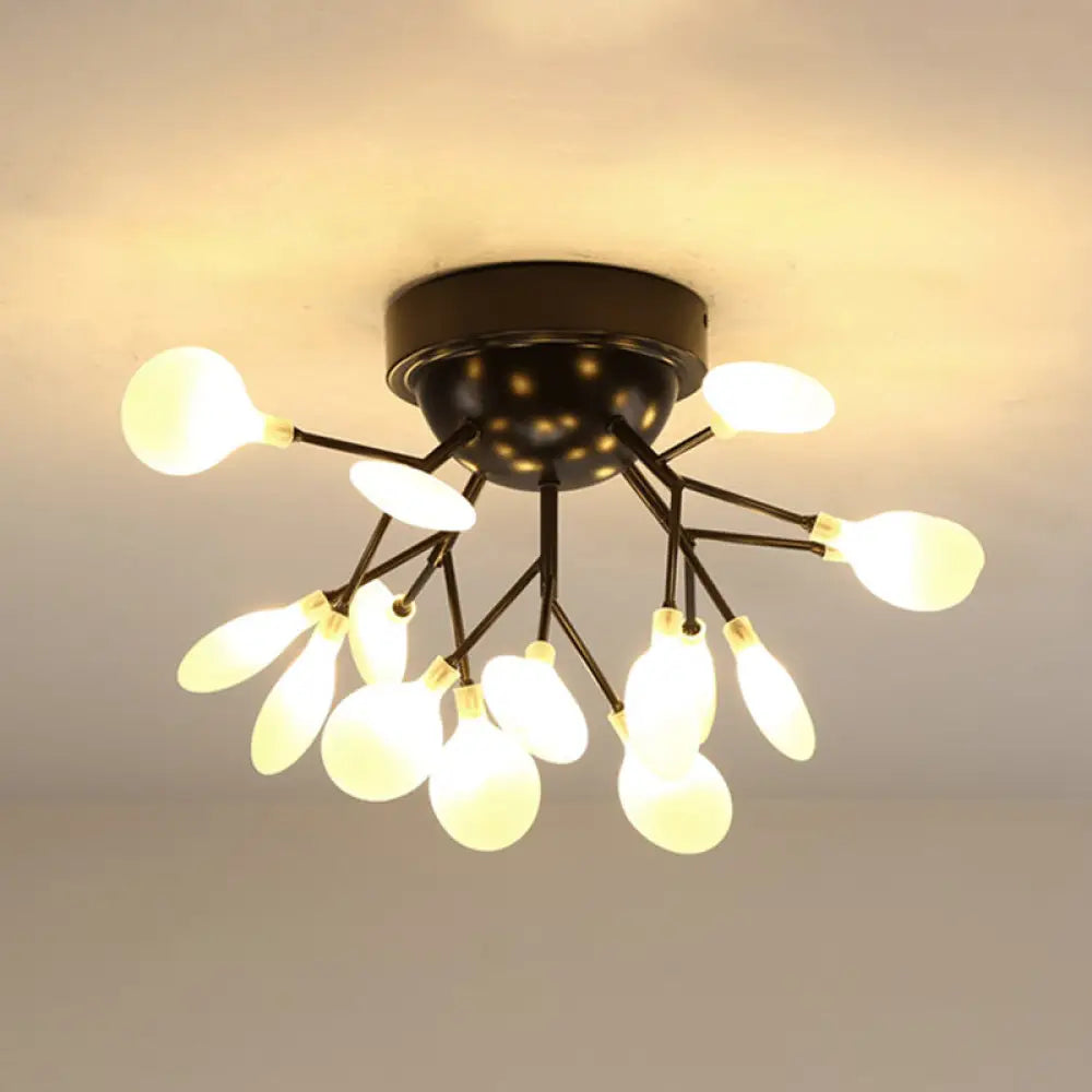 Modern Black Led Tree Branch Semi Flush Mount Chandelier For Living Room Ceiling 15 / Leaf