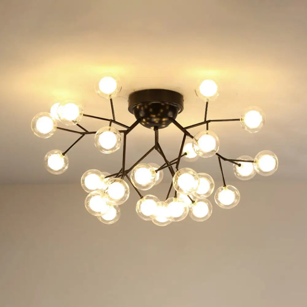 Modern Black Led Tree Branch Semi Flush Mount Chandelier For Living Room Ceiling 27 / Globe