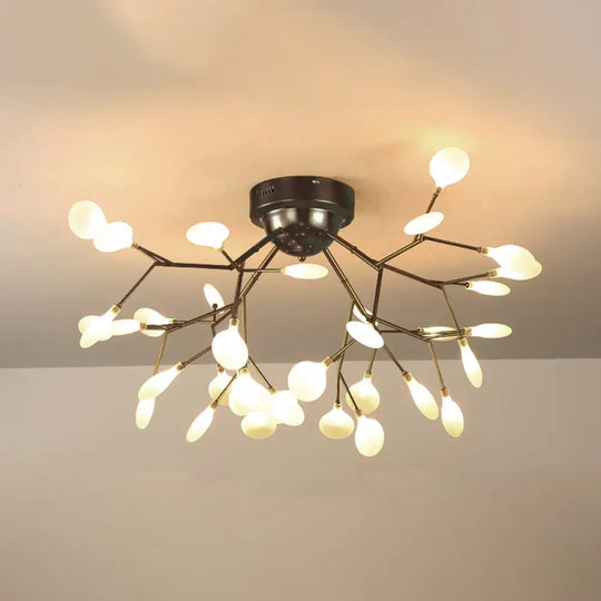 Modern Black Led Tree Branch Semi Flush Mount Chandelier For Living Room Ceiling 36 / Leaf