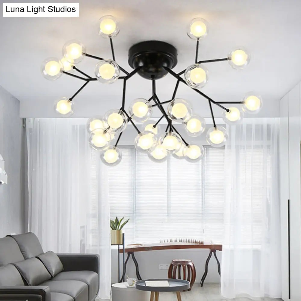 Modern Black Led Tree Branch Semi Flush Mount Chandelier For Living Room Ceiling