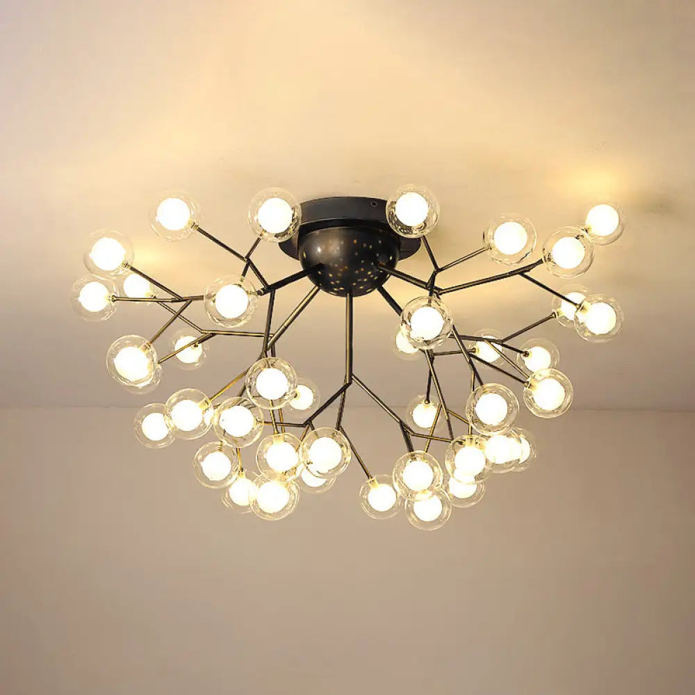 Modern Black Led Tree Branch Semi Flush Mount Chandelier For Living Room Ceiling 45 / Globe