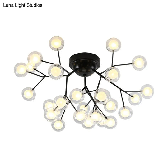 Modern Black Led Tree Branch Semi Flush Mount Chandelier For Living Room Ceiling