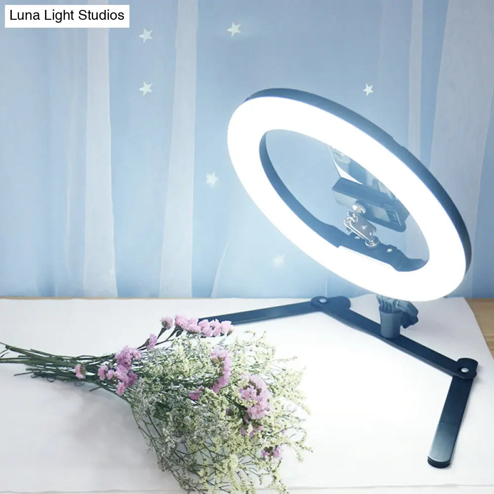 Modern Black Led Usb Fill-In Flash Lamp With Metallic Shade