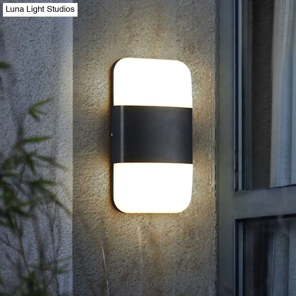 Modern Black Led Wall Sconce Light: Rectangular Metal Fixture Warm/White Glow