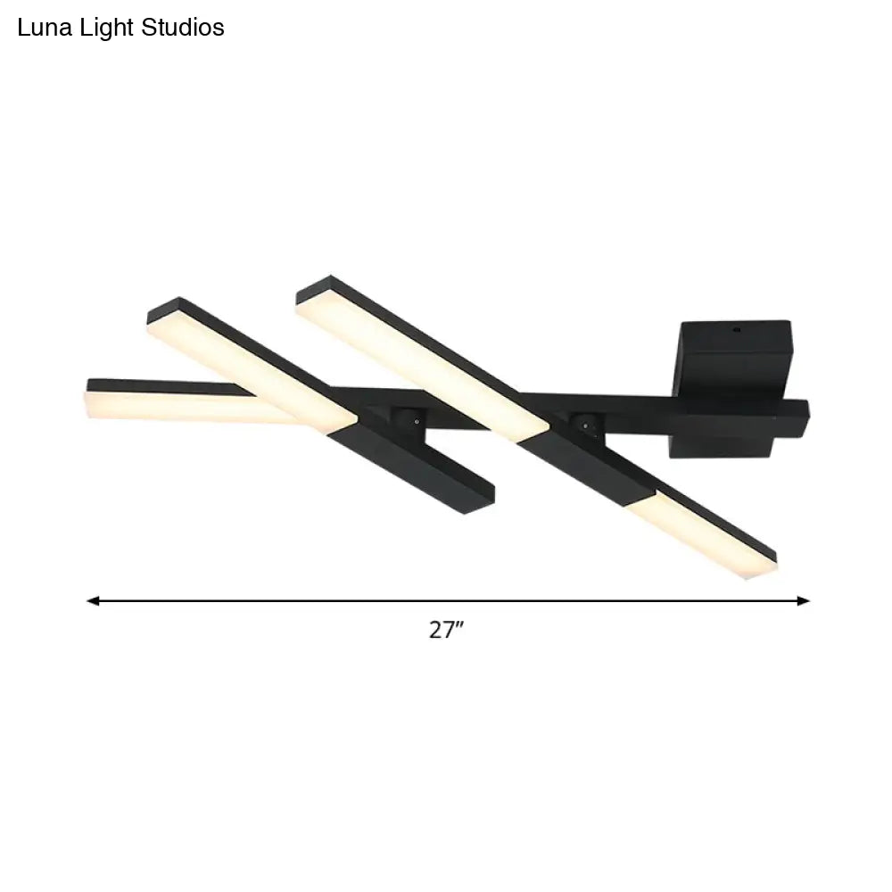 Modern Black Linear Ceiling Mount Led Flush Light Fixture - 27’ Wide Natural Light/Remote Control
