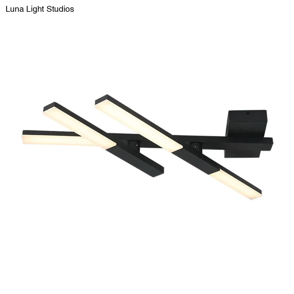 Modern Black Linear Ceiling Mount Led Flush Light Fixture - 27’ Wide Natural Light/Remote Control