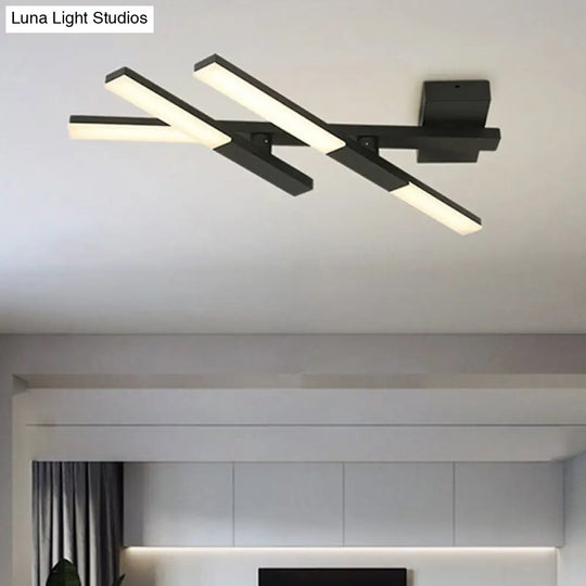 Modern Black Linear Ceiling Mount Led Flush Light Fixture - 27 Wide Natural Light/Remote Control