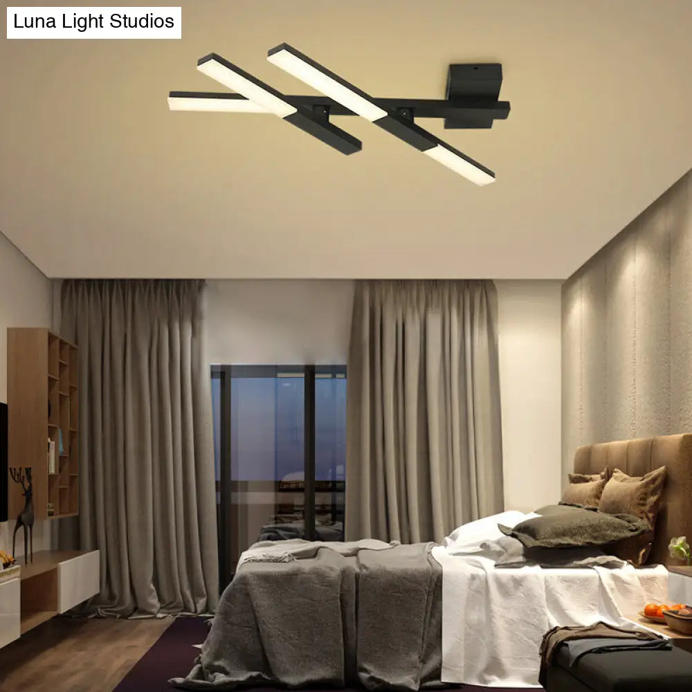 Modern Black Linear Ceiling Mount Led Flush Light Fixture - 27’ Wide Natural Light/Remote Control