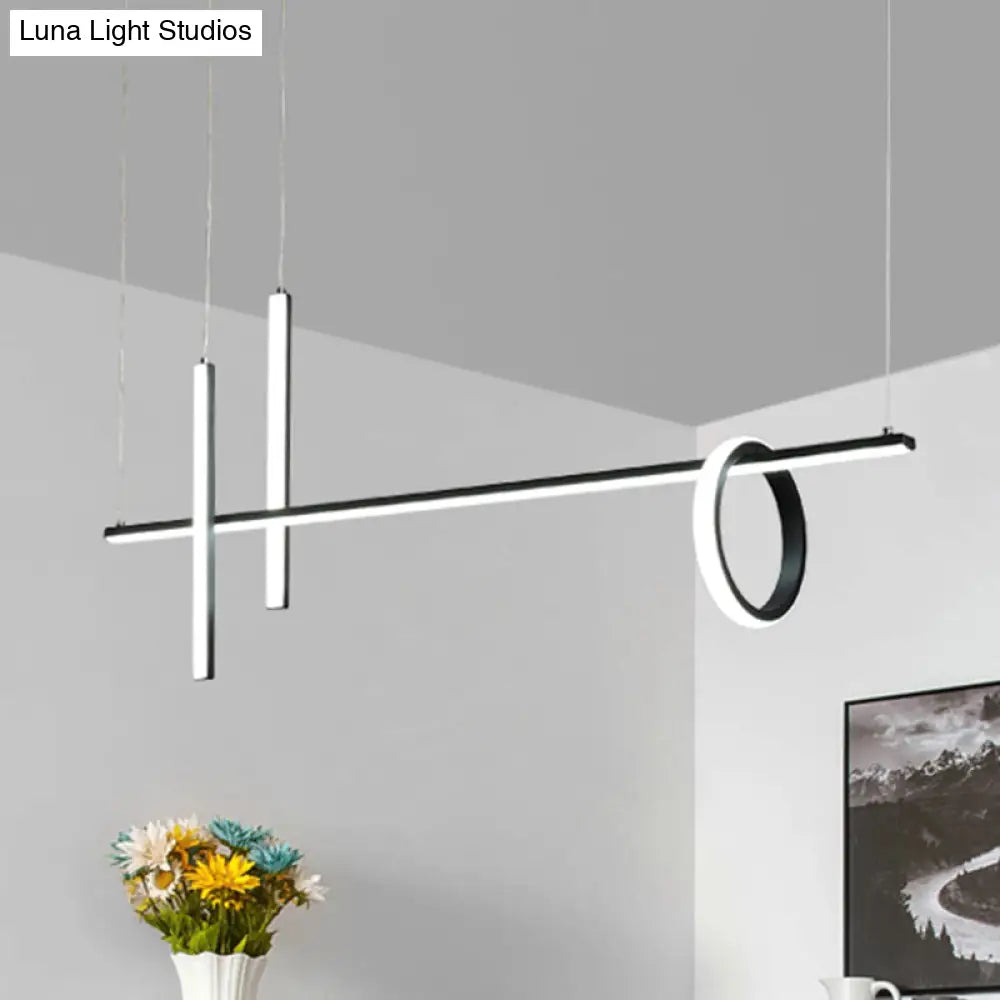 Modern Black Linear Island Led Pendant Light With Dual Lines And Ring