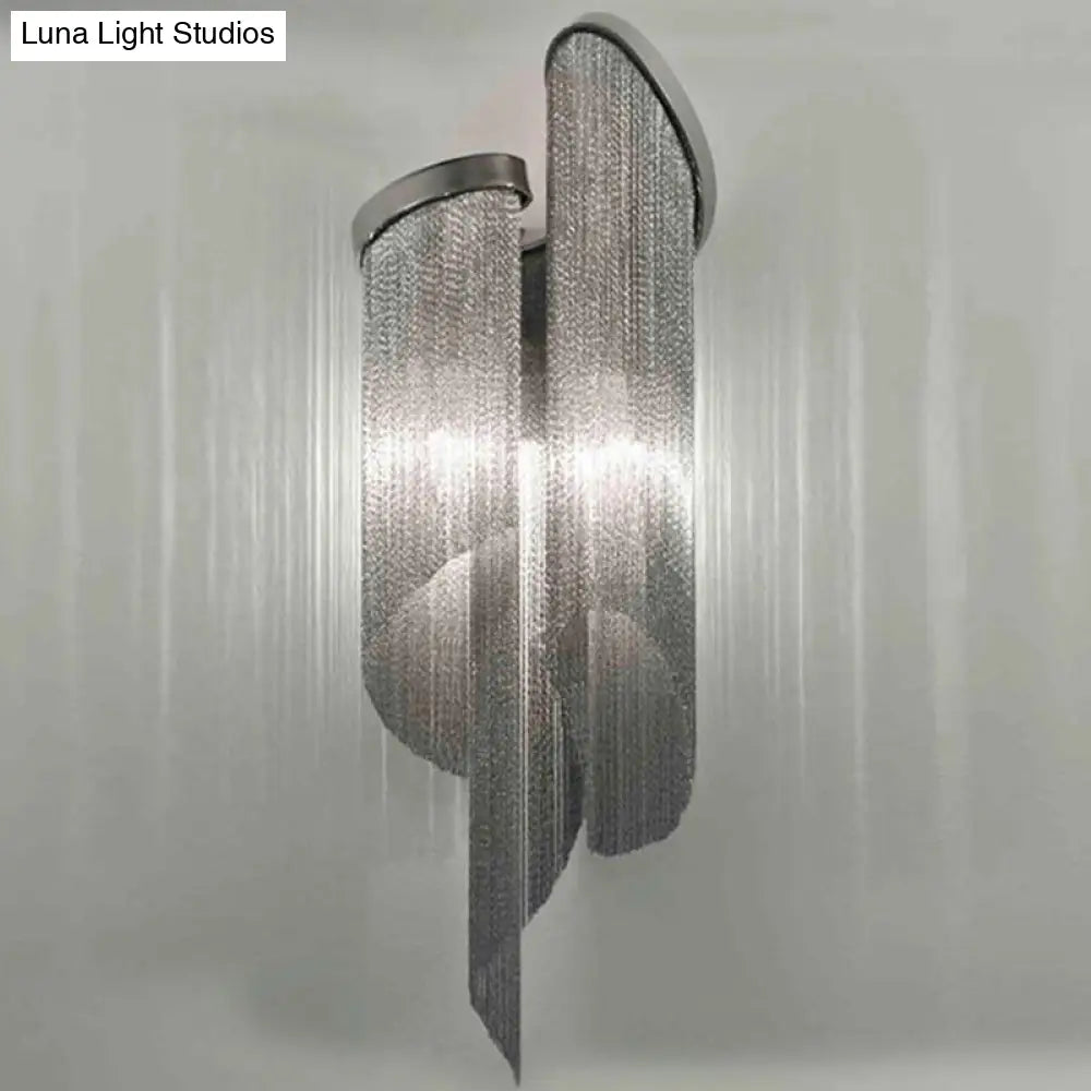 Modern Black Living Room Wall Light With Tassel Aluminum Shade - 2 Heads