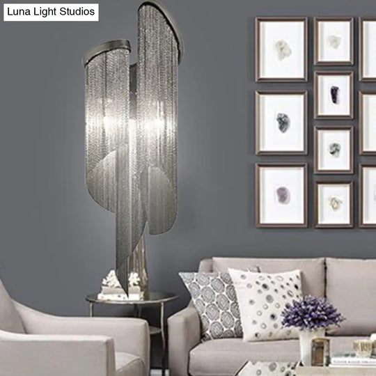 Modern Black Living Room Wall Light With Tassel Aluminum Shade - 2 Heads