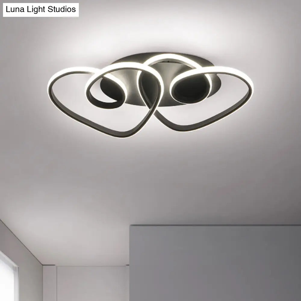 Modern Black Love-Shaped Flush Ceiling Lamp With Led Acrylic Fixture In Warm/White/Neutral Light /