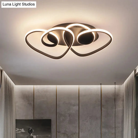 Modern Black Love-Shaped Flush Ceiling Lamp With Led Acrylic Fixture In Warm/White/Neutral Light /