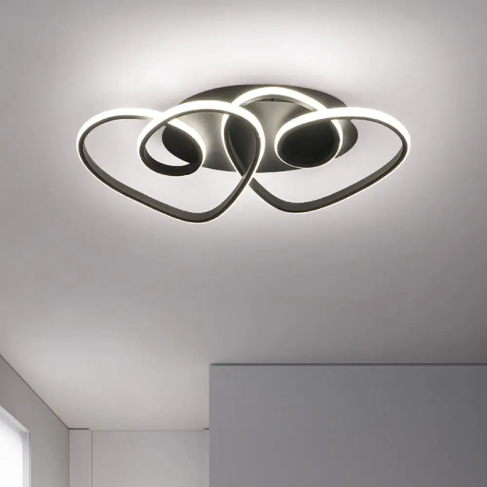 Modern Black Love-Shaped Flush Ceiling Lamp With Led Acrylic Fixture In Warm/White/Neutral Light /