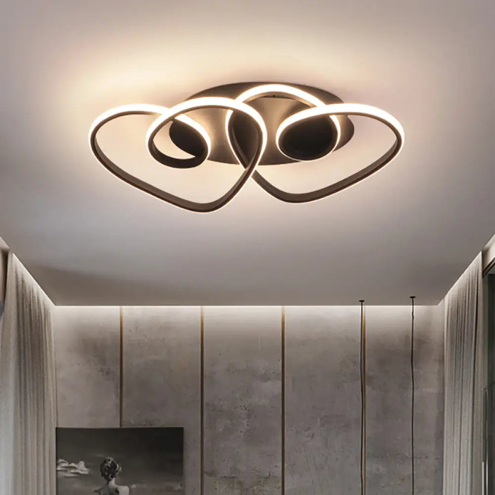 Modern Black Love-Shaped Flush Ceiling Lamp With Led Acrylic Fixture In Warm/White/Neutral Light /