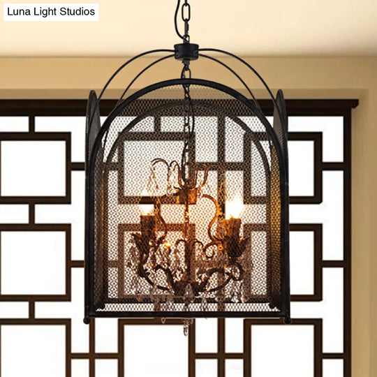 Modern Mesh Cage Chandelier With Crystal Accents - Black 4 Lights