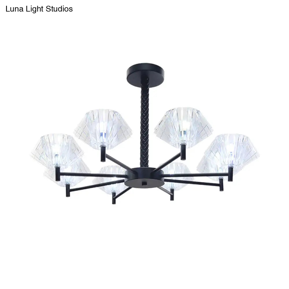 Modern Black Metal And Acrylic Chandelier - 8 Light Urn Shape Pendant For Adult Bedroom