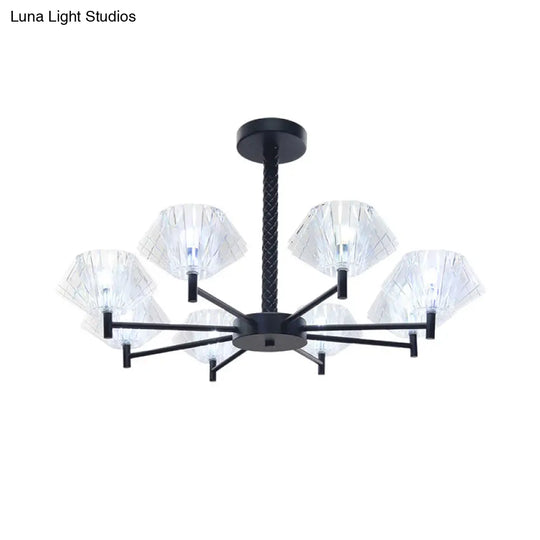 Modern Black Metal And Acrylic Chandelier - 8 Light Urn Shape Pendant For Adult Bedroom