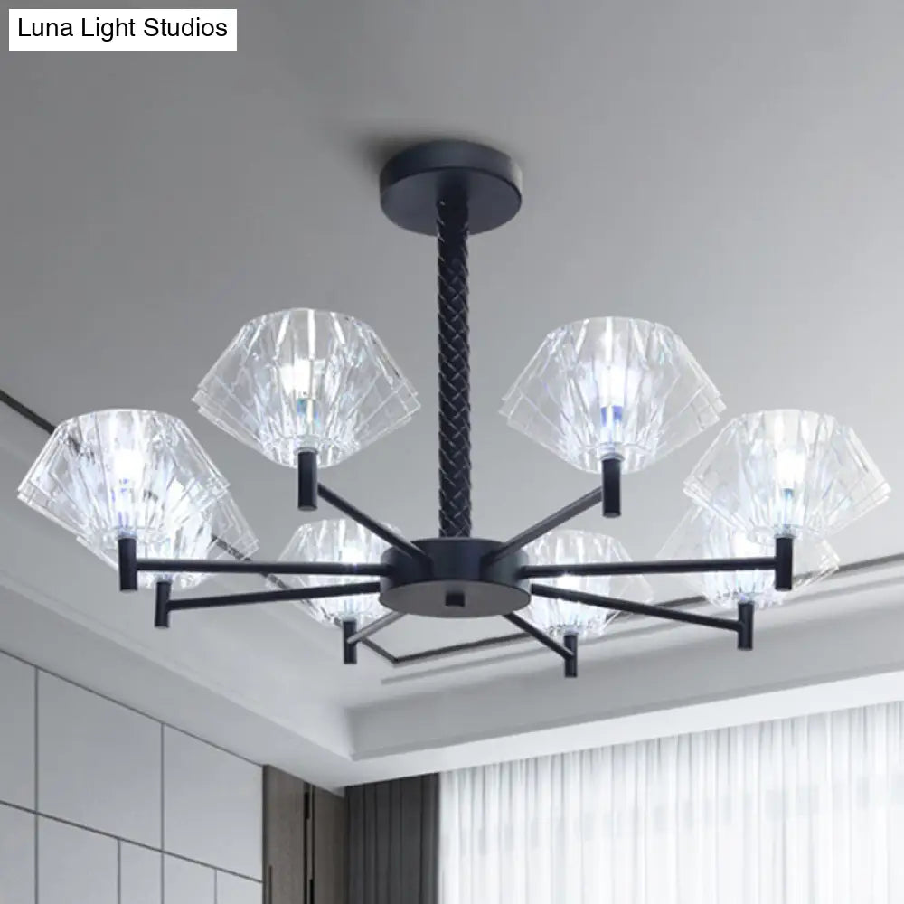 Modern Black Metal And Acrylic Chandelier - 8 Light Urn Shape Pendant For Adult Bedroom