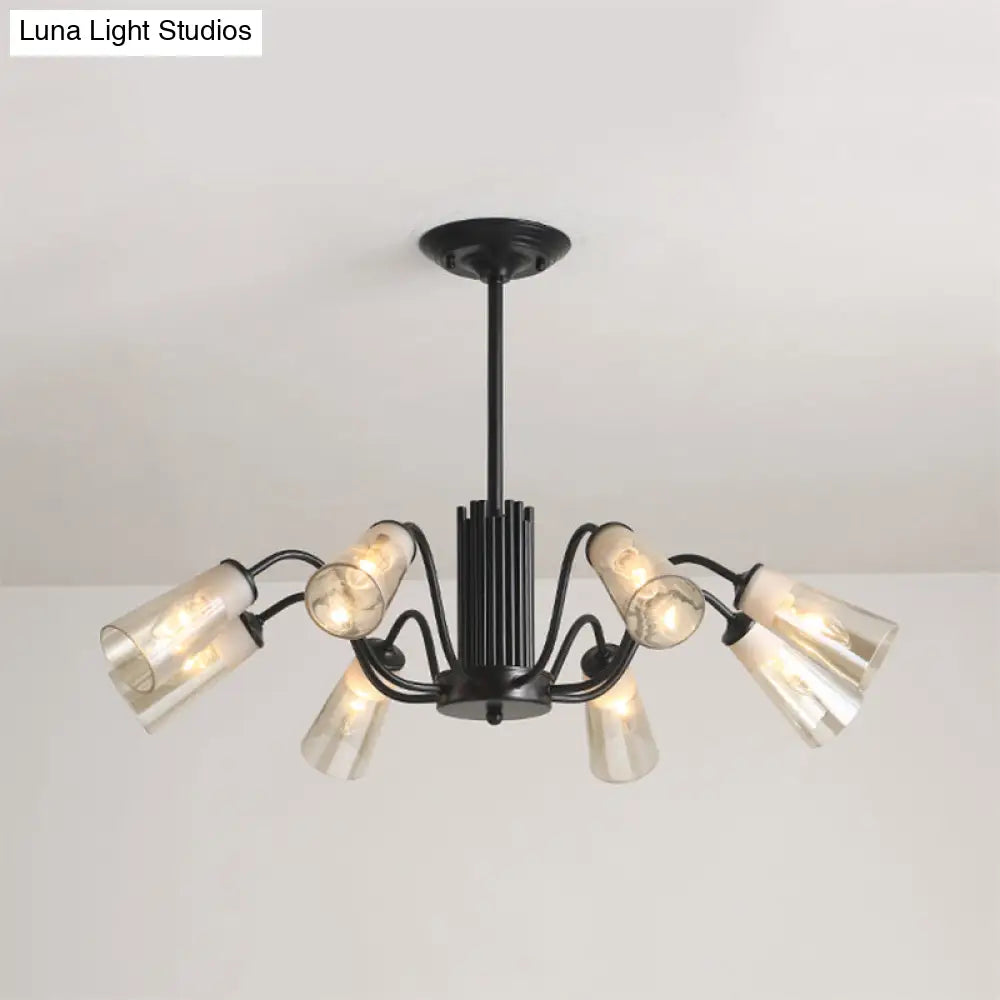 Modern Black Metal Branch Chandelier Light With Glass Tapered Shade - Perfect For Living Room