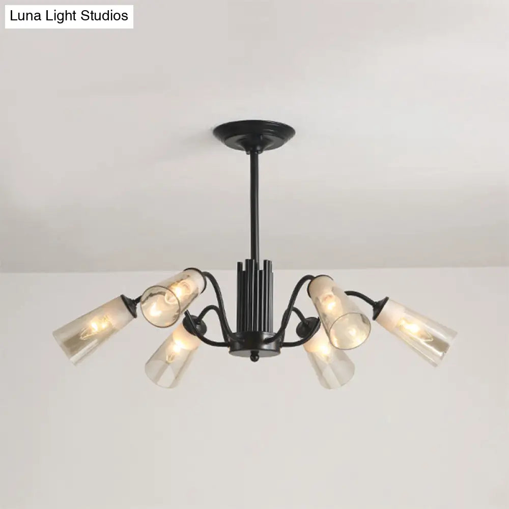 Modern Black Metal Branch Chandelier Light With Glass Tapered Shade - Perfect For Living Room