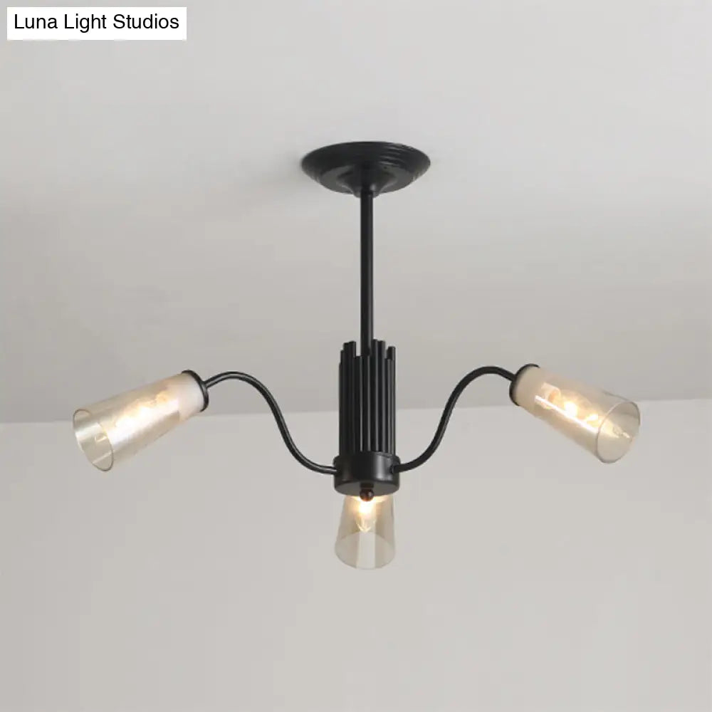 Modern Black Metal Branch Chandelier Light With Glass Tapered Shade - Perfect For Living Room