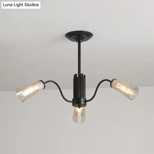 Modern Black Metal Branch Chandelier Light With Glass Tapered Shade - Perfect For Living Room