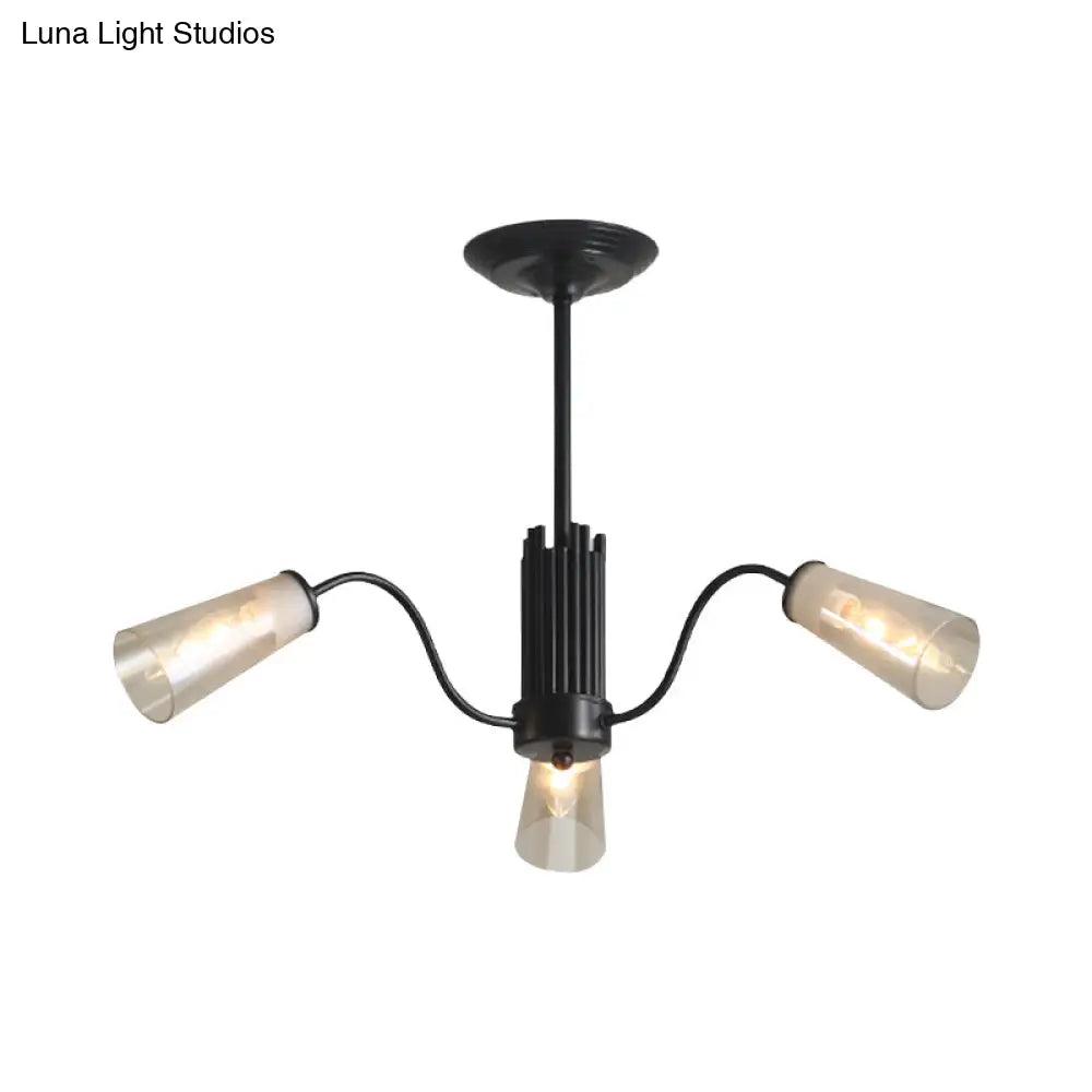 Modern Black Metal Branch Chandelier Light With Glass Tapered Shade - Perfect For Living Room