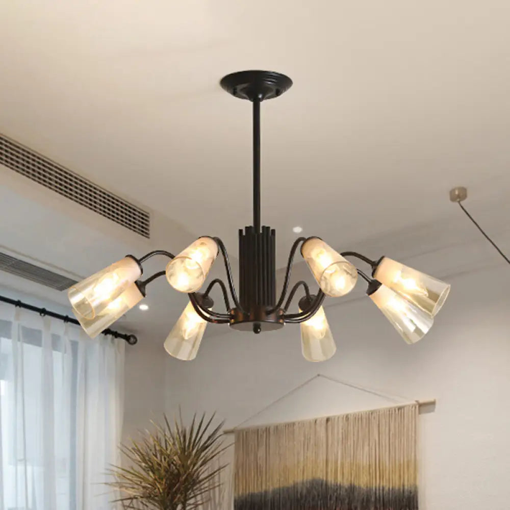 Modern Black Metal Branch Chandelier Light With Glass Tapered Shade - Perfect For Living Room