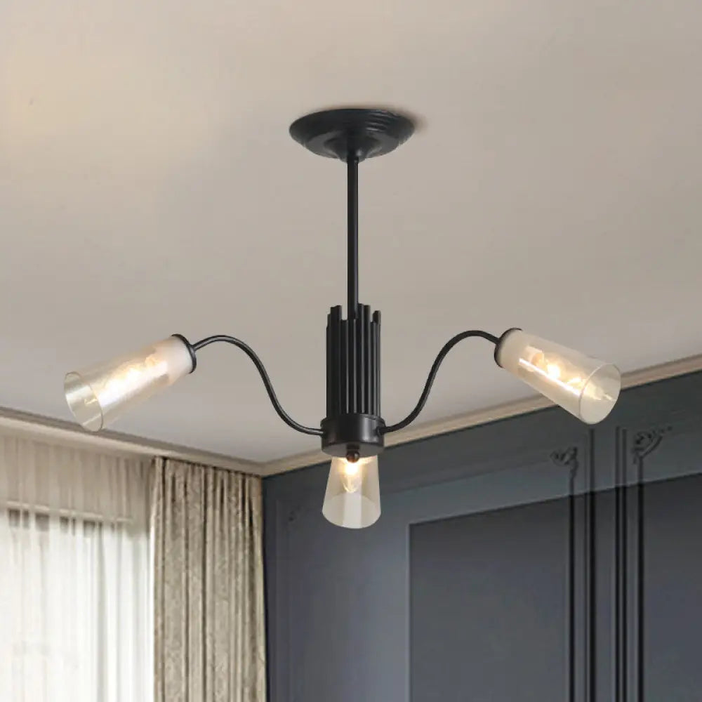 Modern Black Metal Branch Chandelier Light With Glass Tapered Shade - Perfect For Living Room