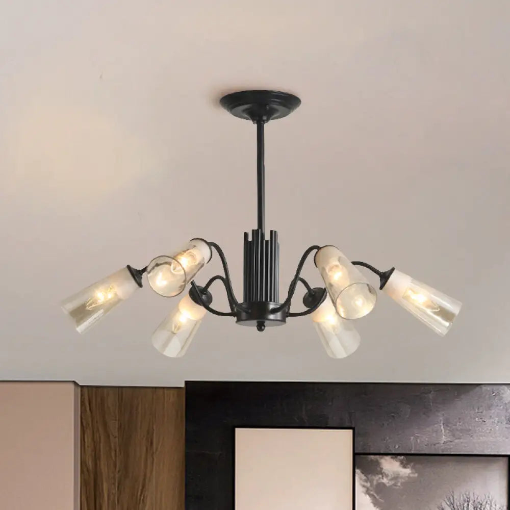 Modern Black Metal Branch Chandelier Light With Glass Tapered Shade - Perfect For Living Room