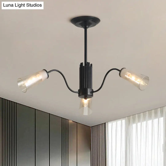 Modern Black Metal Branch Chandelier Light With Glass Tapered Shade - Perfect For Living Room