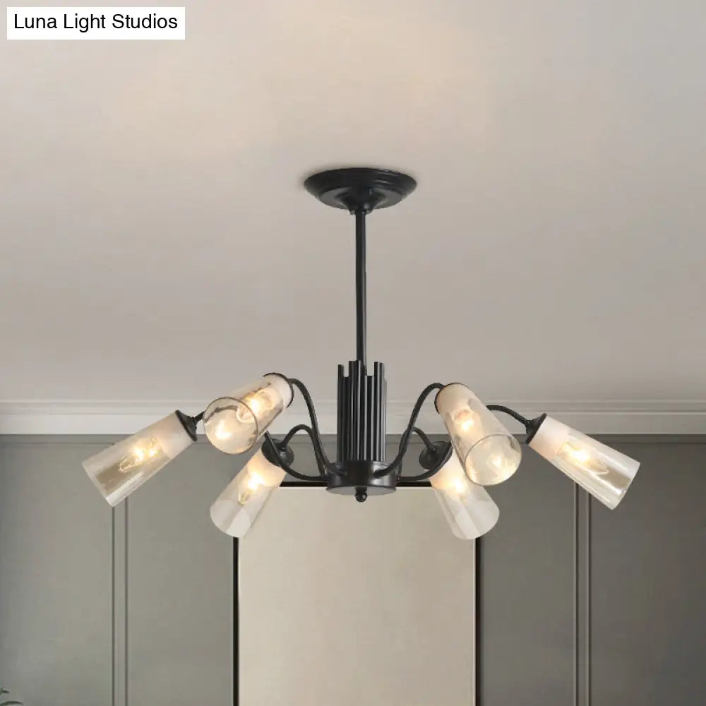 Modern Black Metal Branch Chandelier Light With Glass Tapered Shade - Perfect For Living Room