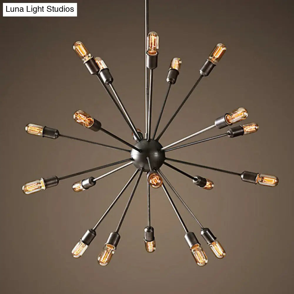 Black Metal Burst Pendant Ceiling Light - Loft Style Chandelier For Living Room 20 /