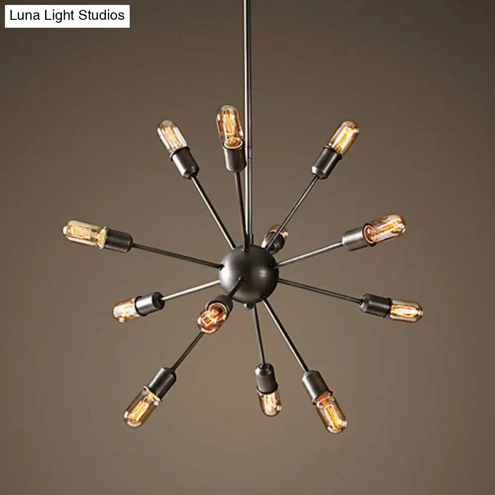 Black Metal Burst Pendant Ceiling Light - Loft Style Chandelier For Living Room 12 /